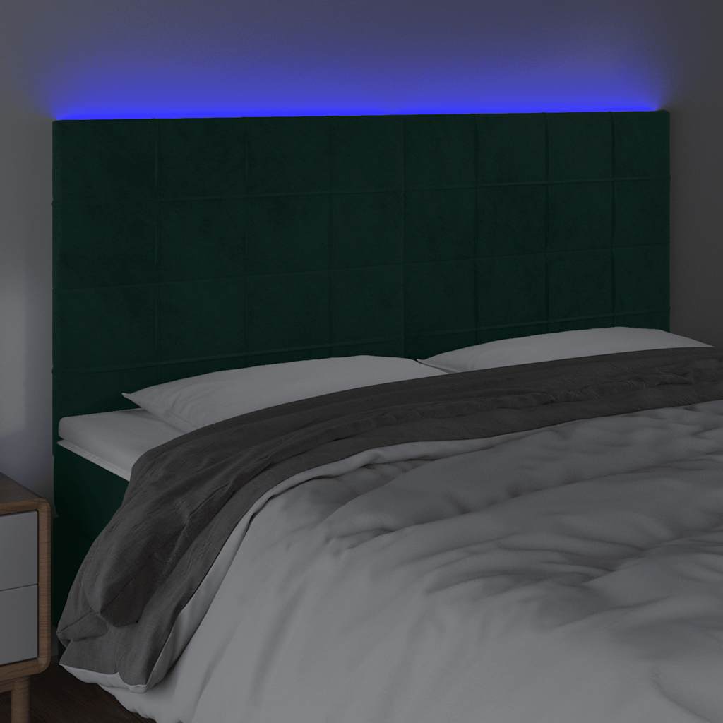 LED Kopfteil Dunkelgrün 180x5x118/128 cm Samt