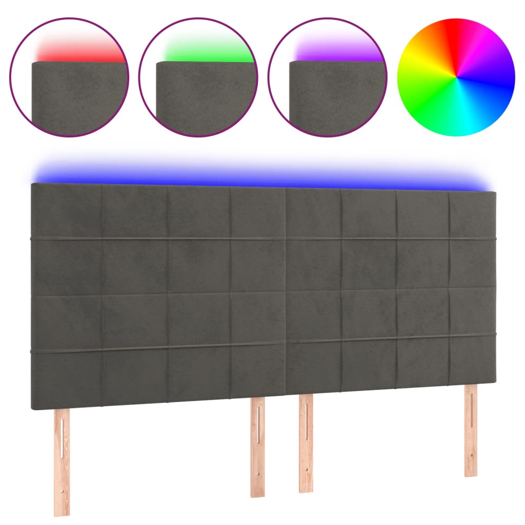 LED Kopfteil Dunkelgrau 200x5x118/128 cm Samt