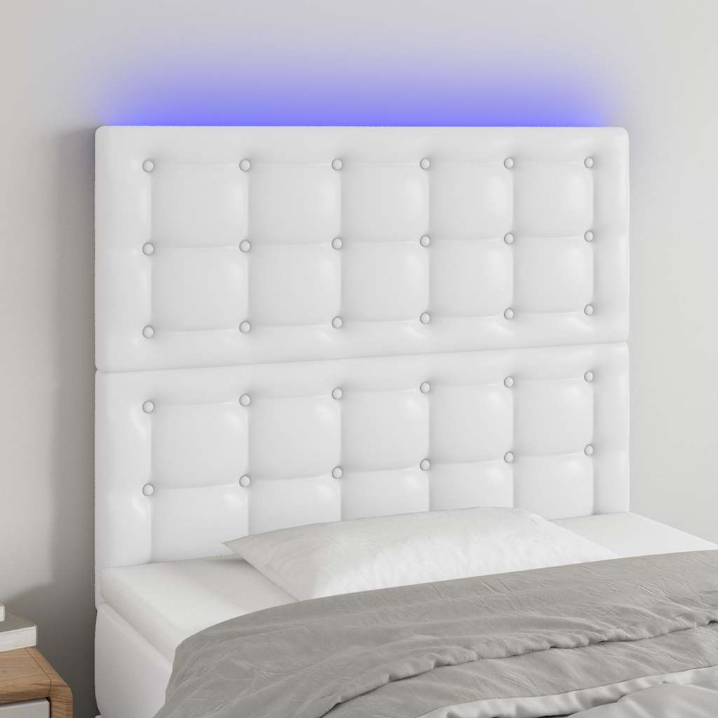 LED Kopfteil Weiß 80x5x118/128 cm Kunstleder