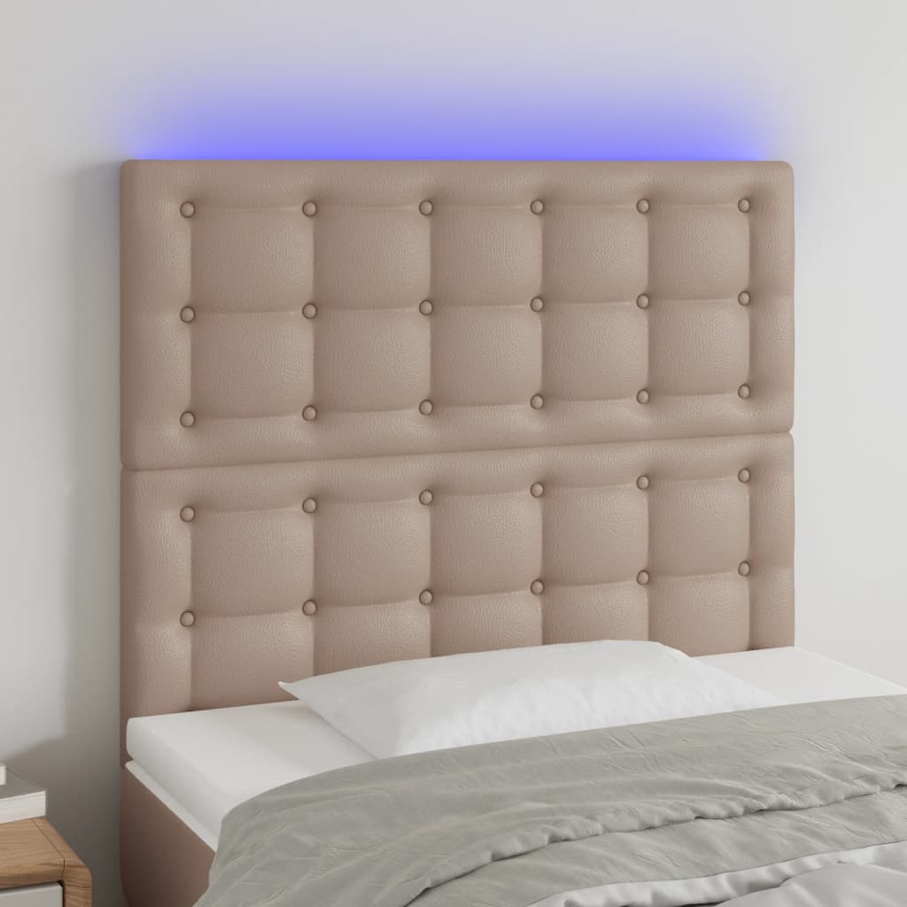 LED Kopfteil Cappuccino-Braun 80x5x118/128 cm Kunstleder