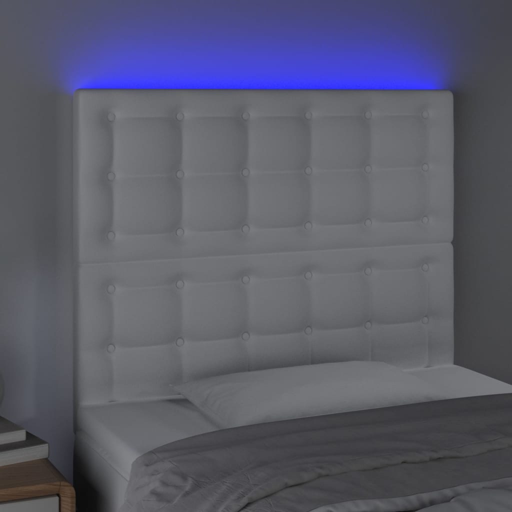 LED Kopfteil Weiß 100x5x118/128 cm Kunstleder