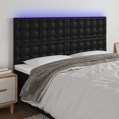 LED Kopfteil Schwarz 160x5x118/128 cm Kunstleder