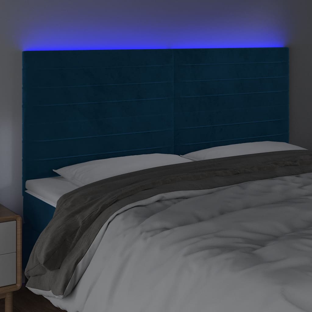 LED Kopfteil Dunkelblau 160x5x118/128 cm Samt