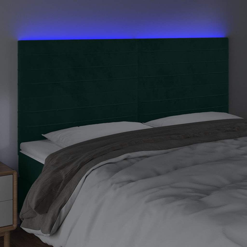 LED Kopfteil Dunkelgrün 200x5x118/128 cm Samt