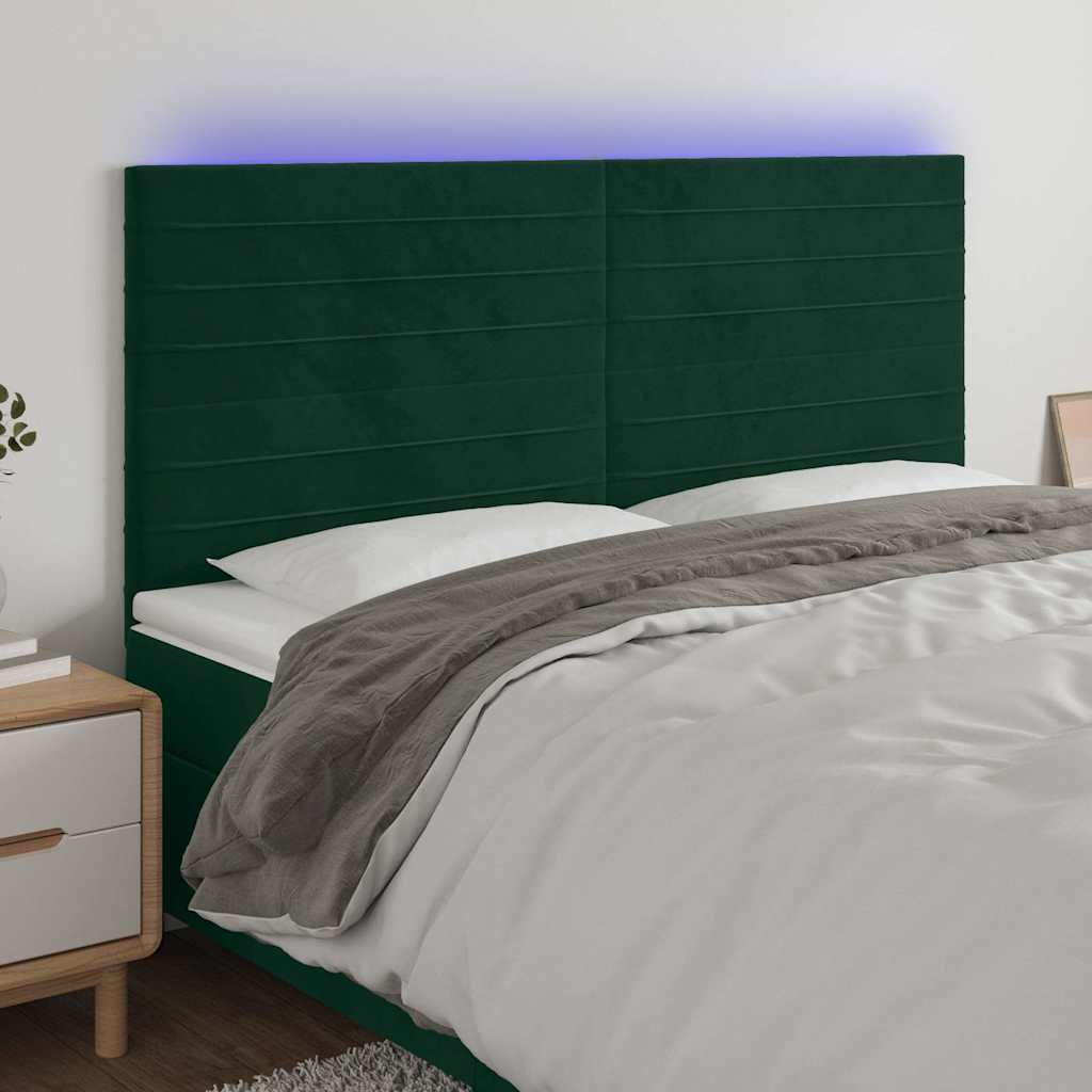 LED Kopfteil Dunkelgrün 200x5x118/128 cm Samt