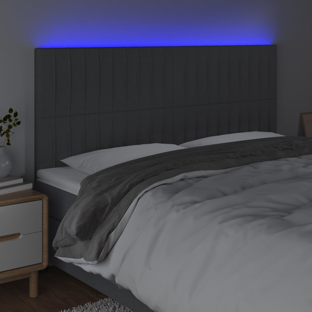 LED Kopfteil Dunkelgrau 200x5x118/128 cm Stoff