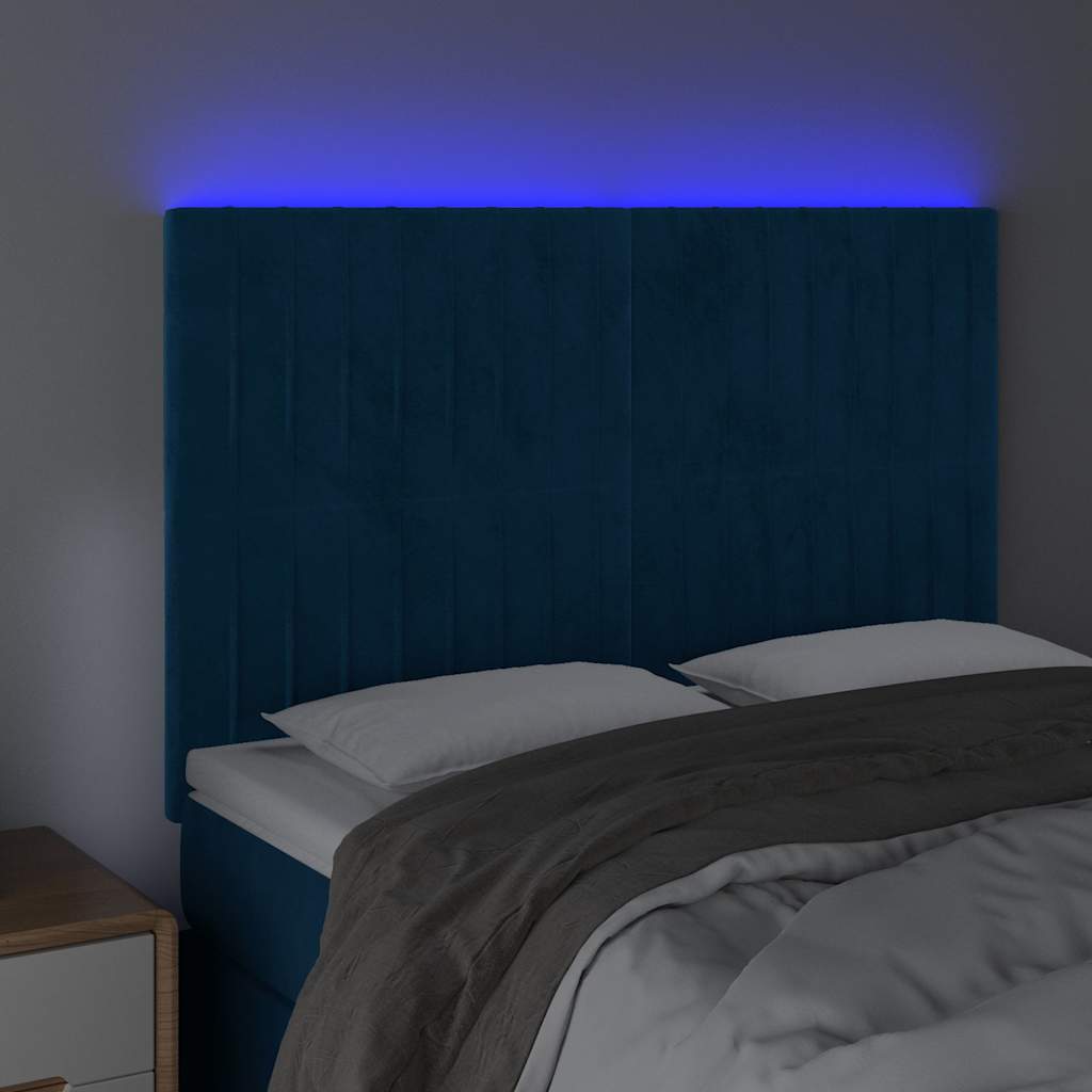 LED Kopfteil Dunkelblau 144x5x118/128 cm Samt