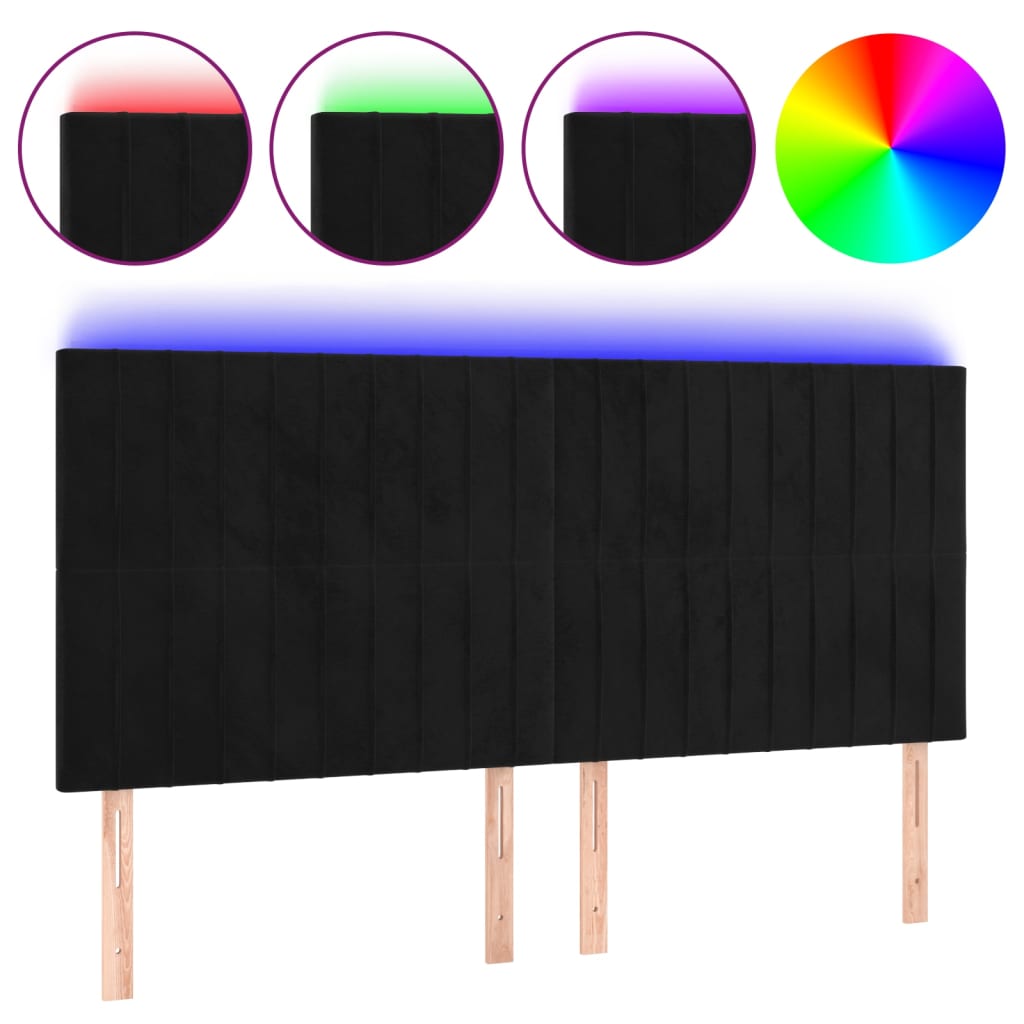 LED Kopfteil Schwarz 200x5x118/128 cm Samt