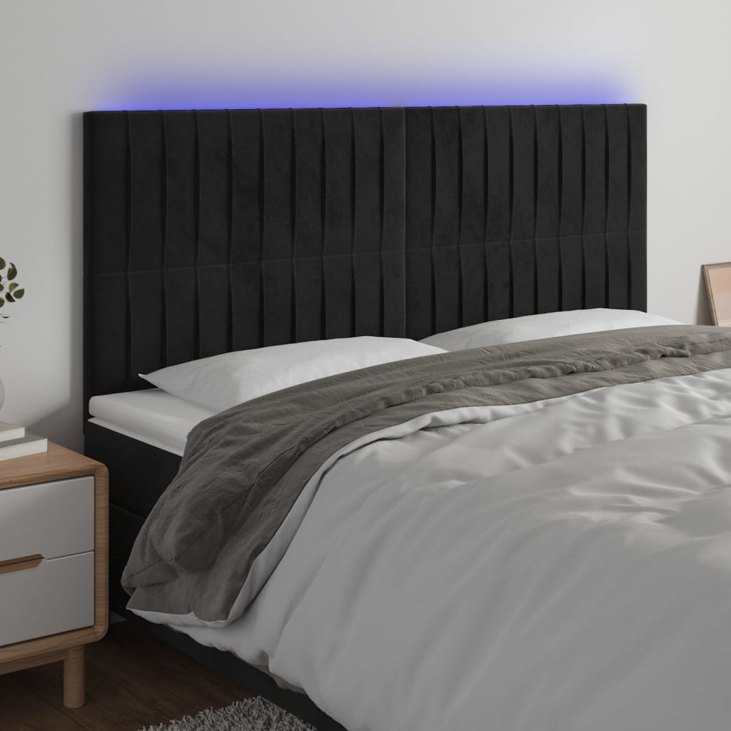 LED Kopfteil Schwarz 200x5x118/128 cm Samt