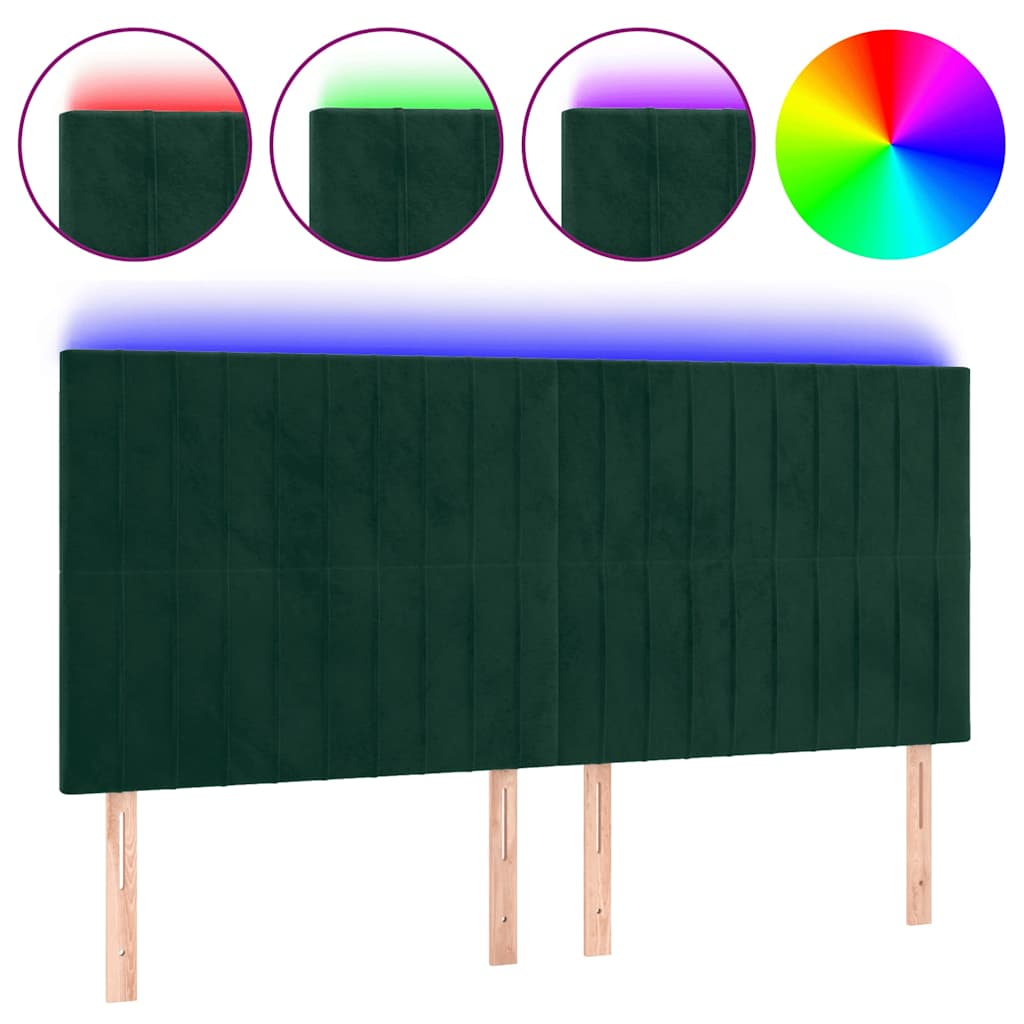 LED Kopfteil Dunkelgrün 200x5x118/128 cm Samt