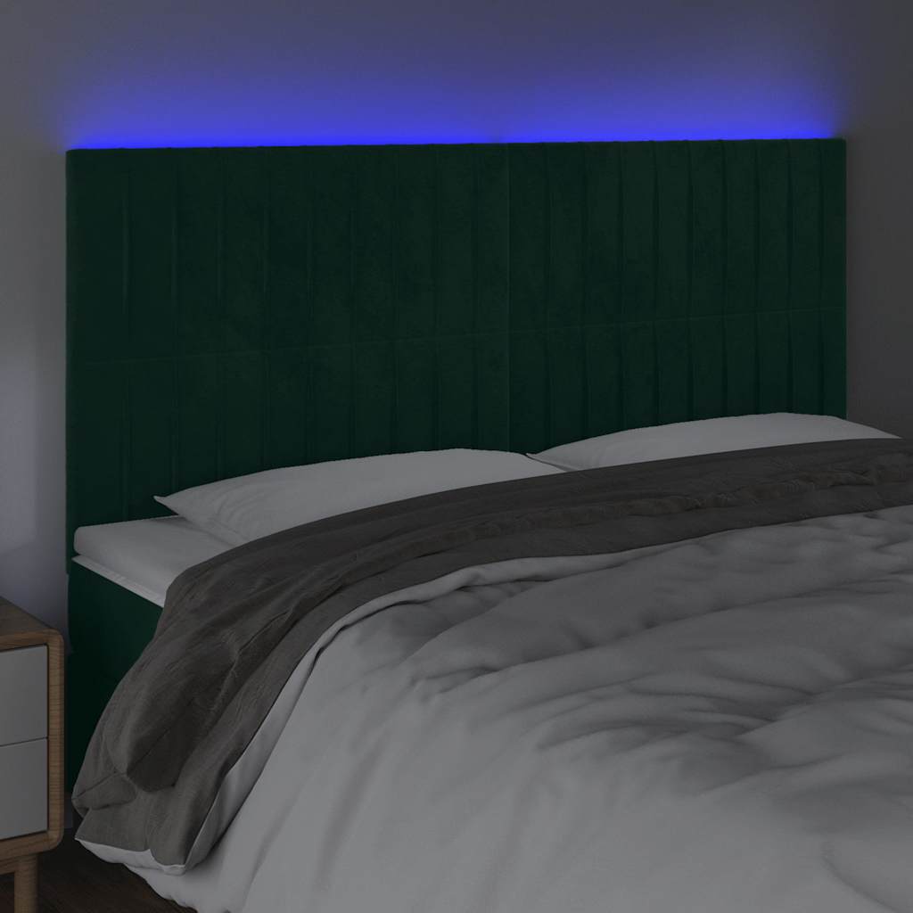 LED Kopfteil Dunkelgrün 200x5x118/128 cm Samt