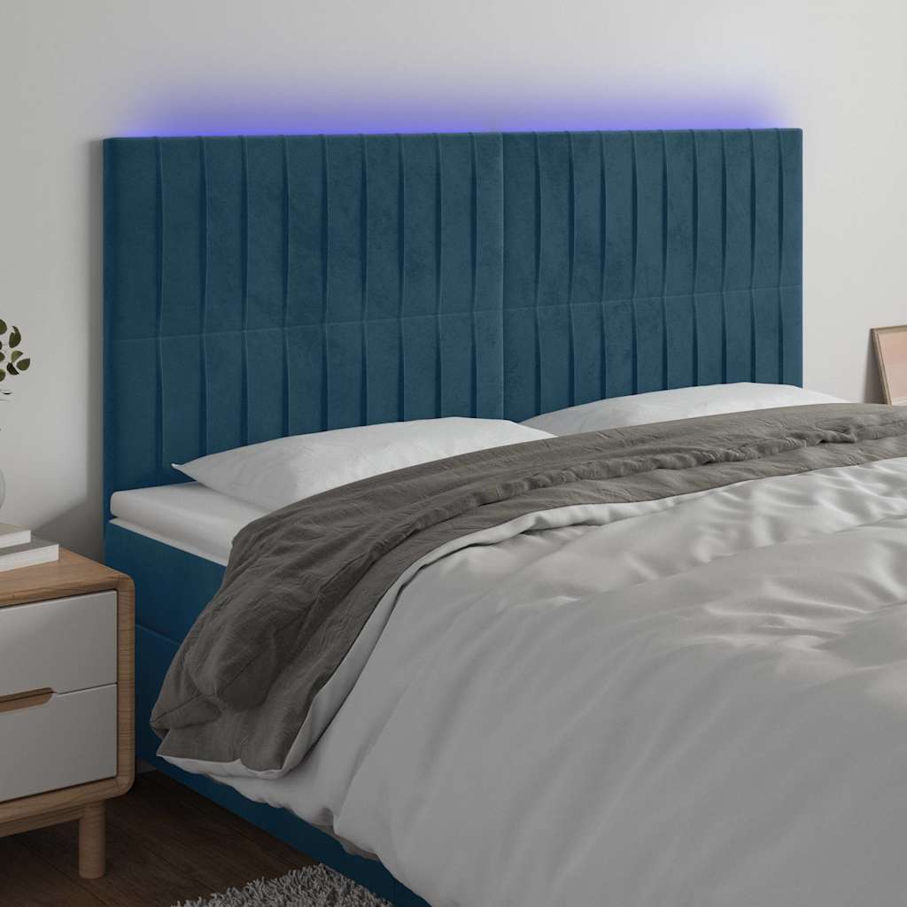 LED Kopfteil Dunkelblau 200x5x118/128 cm Samt