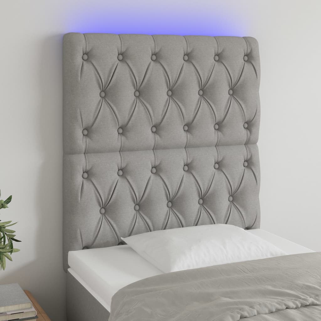 LED Kopfteil Hellgrau 80x7x118/128 cm Stoff