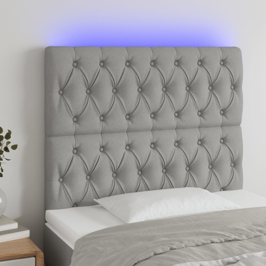LED Kopfteil Hellgrau 90x7x118/128 cm Stoff
