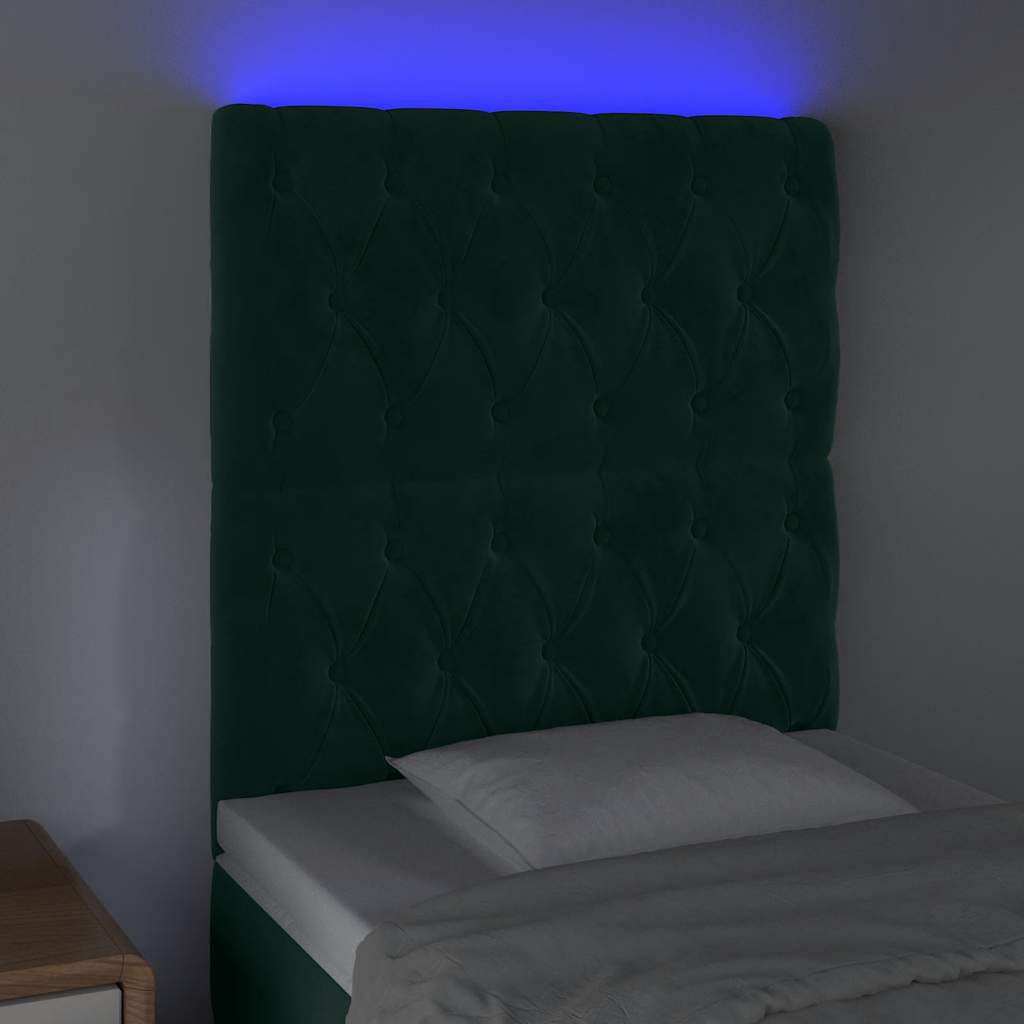 LED Kopfteil Dunkelgrün 80x7x118/128 cm Samt