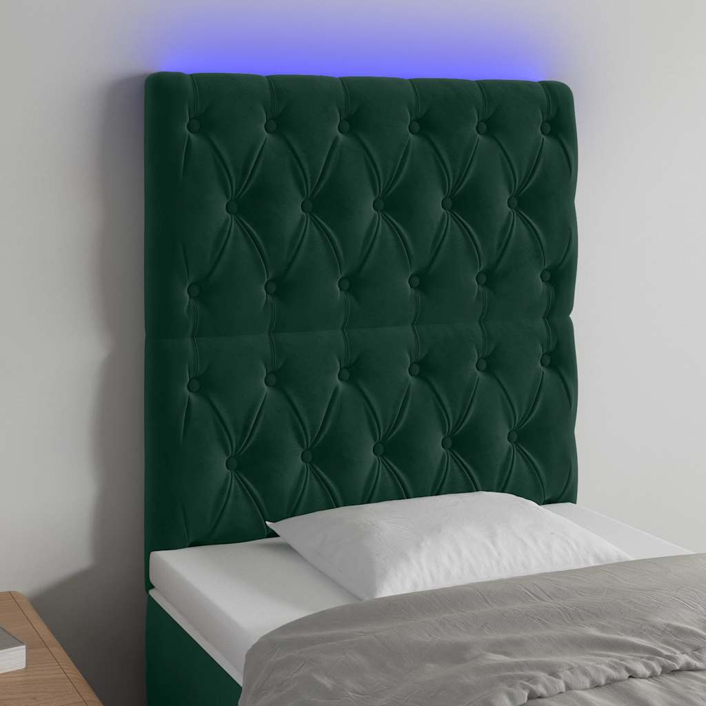 LED Kopfteil Dunkelgrün 80x7x118/128 cm Samt