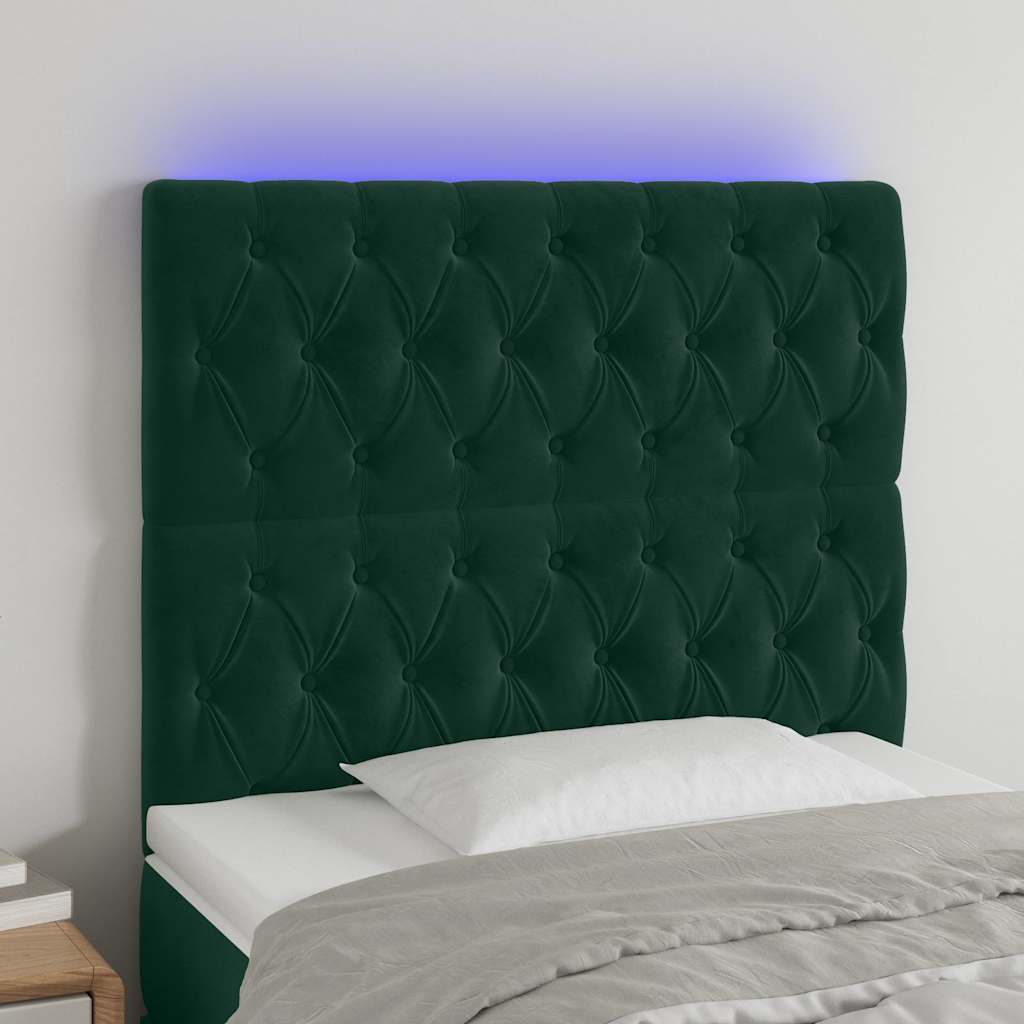 LED Kopfteil Dunkelgrün 100x7x118/128 cm Samt