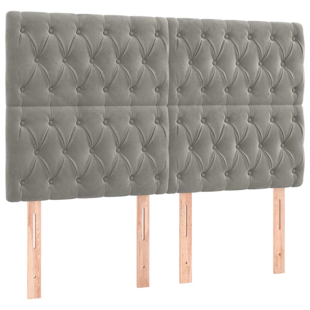 LED Kopfteil Hellgrau 144x7x118/128 cm Samt