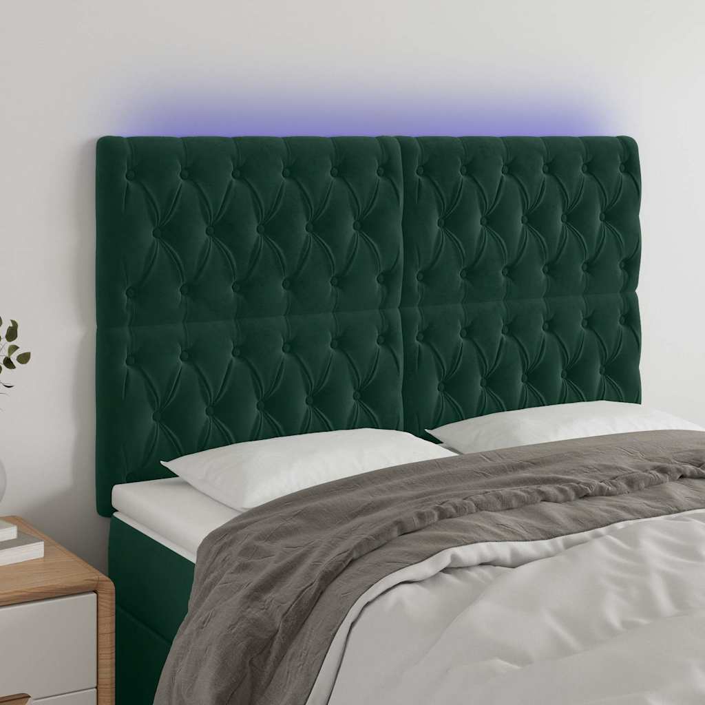 LED Kopfteil Dunkelgrün 144x7x118/128 cm Samt