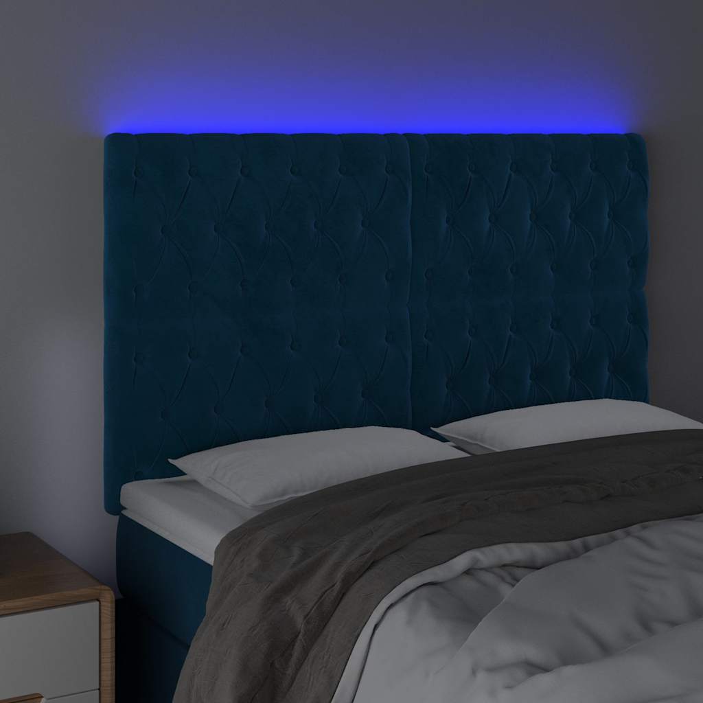 LED Kopfteil Dunkelblau 144x7x118/128 cm Samt