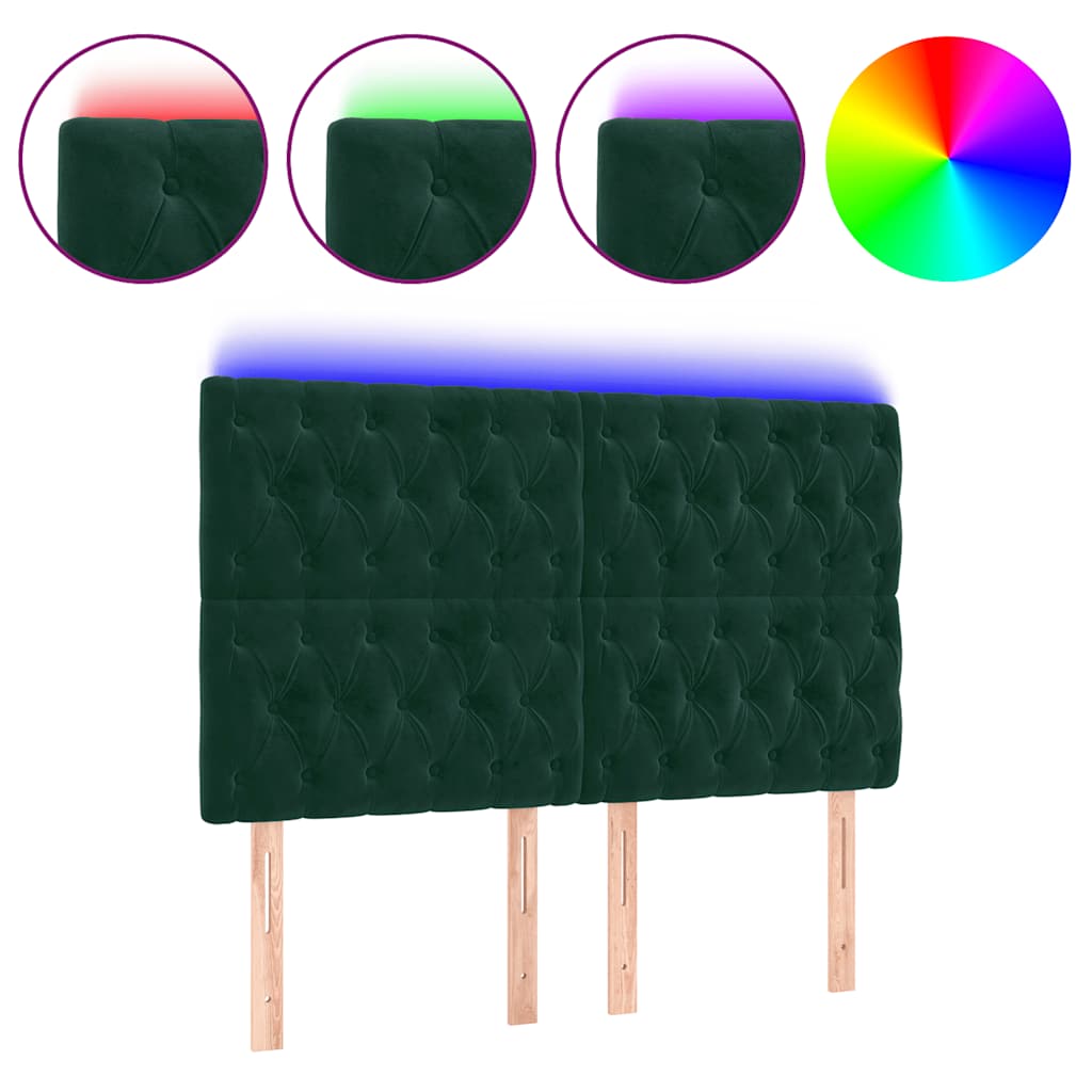 LED Kopfteil Dunkelgrün 160x7x118/128 cm Samt