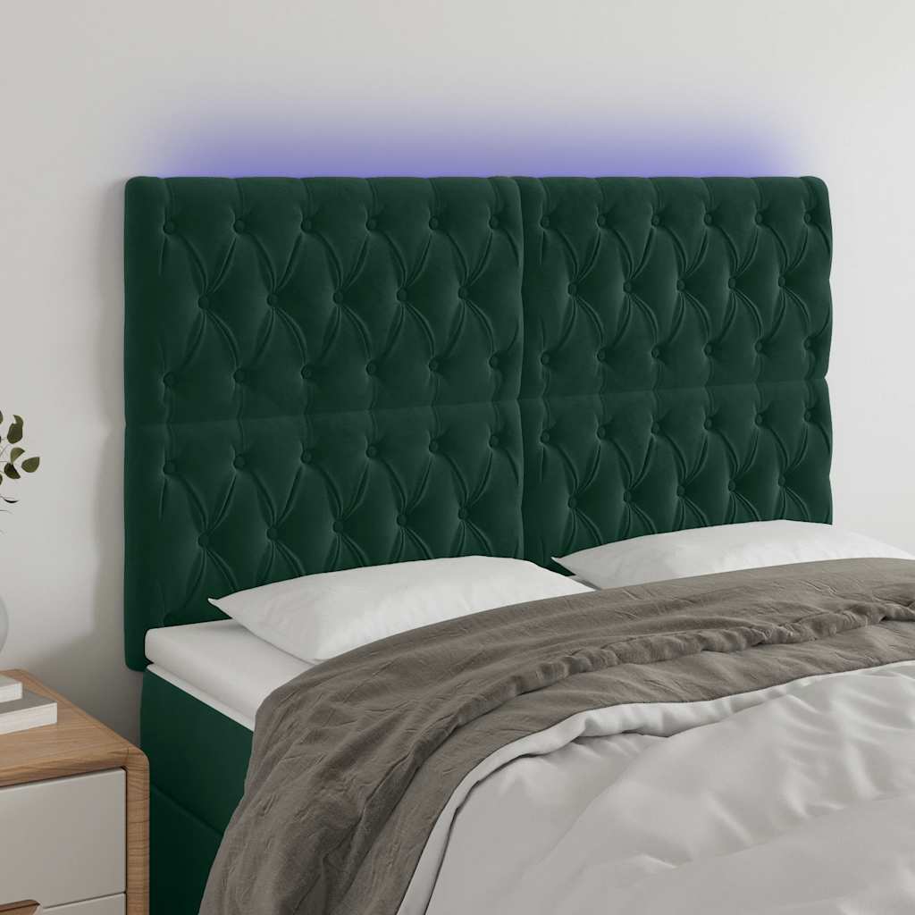 LED Kopfteil Dunkelgrün 160x7x118/128 cm Samt