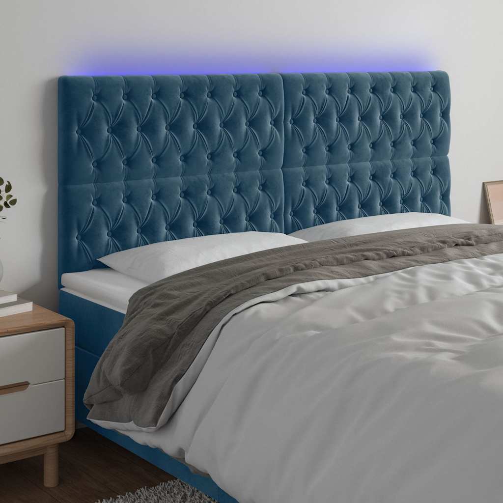 LED Kopfteil Dunkelblau 200x7x118/128 cm Samt
