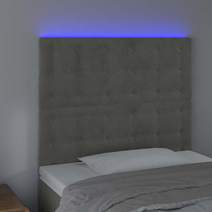 LED Kopfteil Hellgrau 80x5x118/128 cm Samt