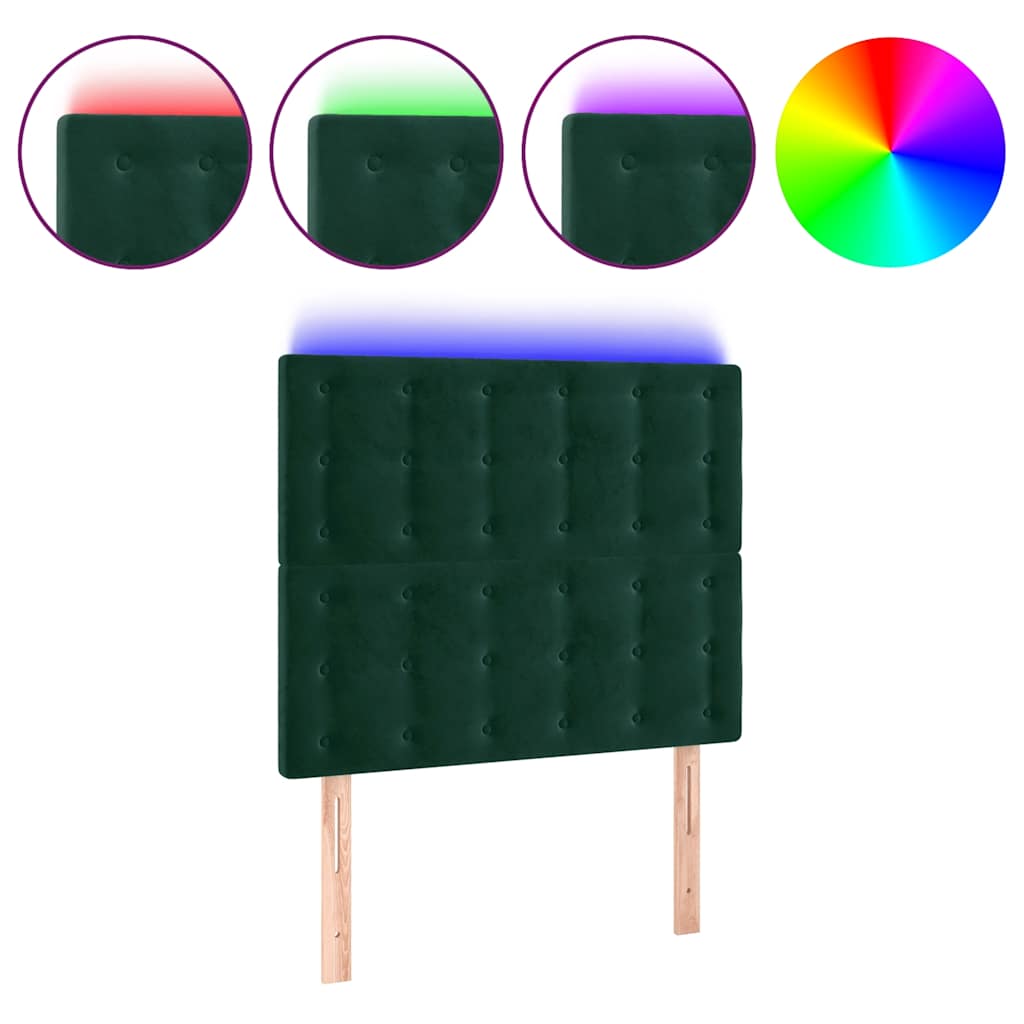 LED Kopfteil Dunkelgrün 90x5x118/128 cm Samt