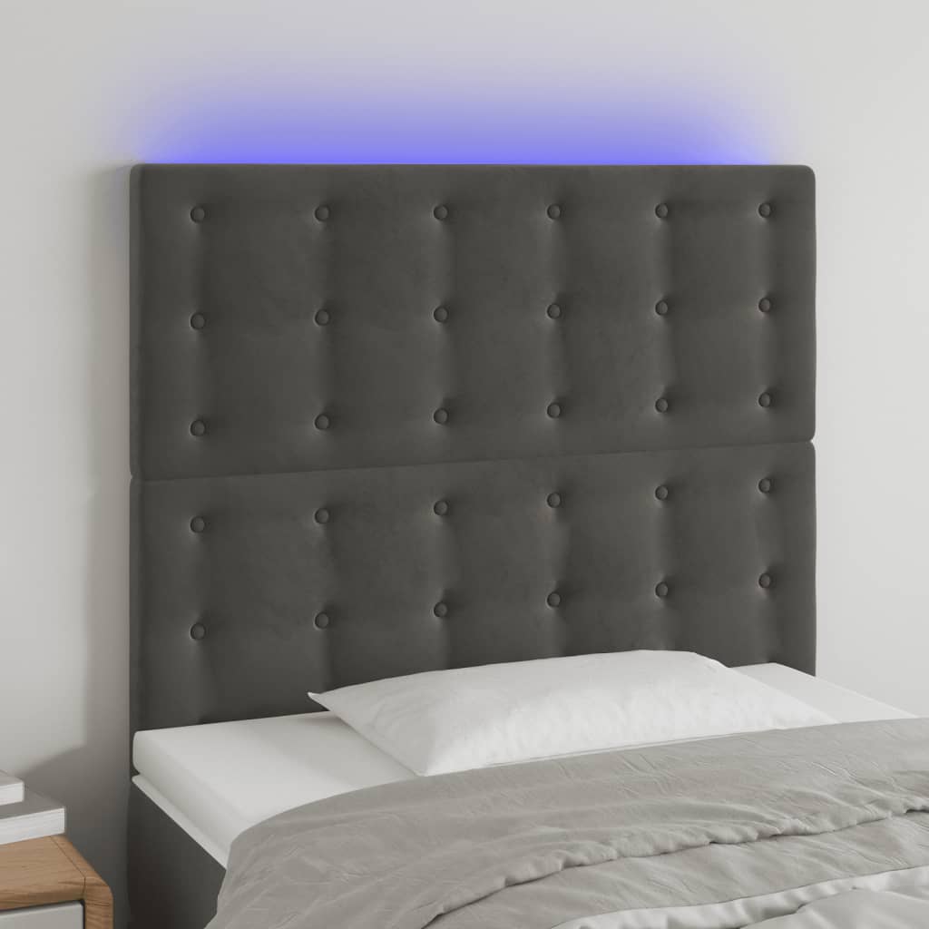 LED Kopfteil Dunkelgrau 100x5x118/128 cm Samt