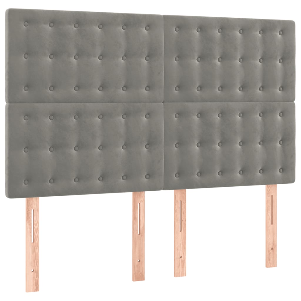 LED Kopfteil Hellgrau 144x5x118/128 cm Samt