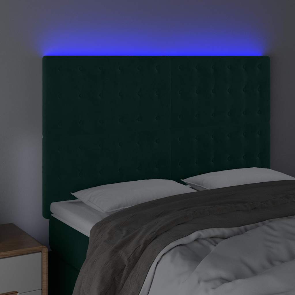 LED Kopfteil Dunkelgrün 144x5x118/128 cm Samt