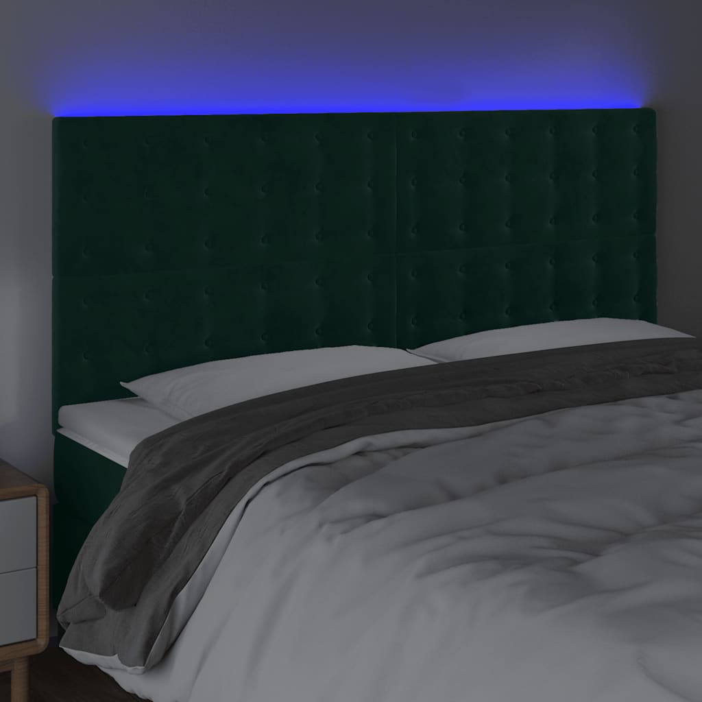 LED Kopfteil Dunkelgrün 180x5x118/128 cm Samt