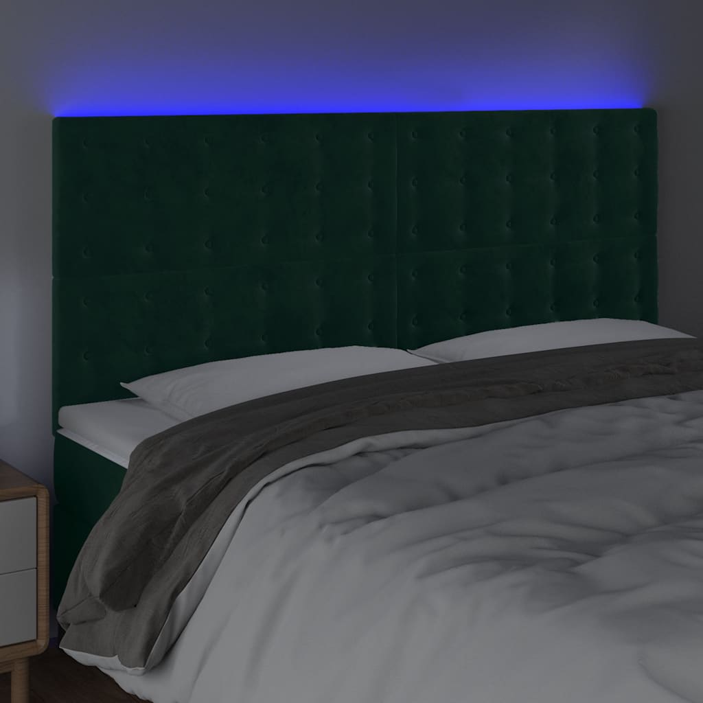 LED Kopfteil Dunkelgrün 180x5x118/128 cm Samt