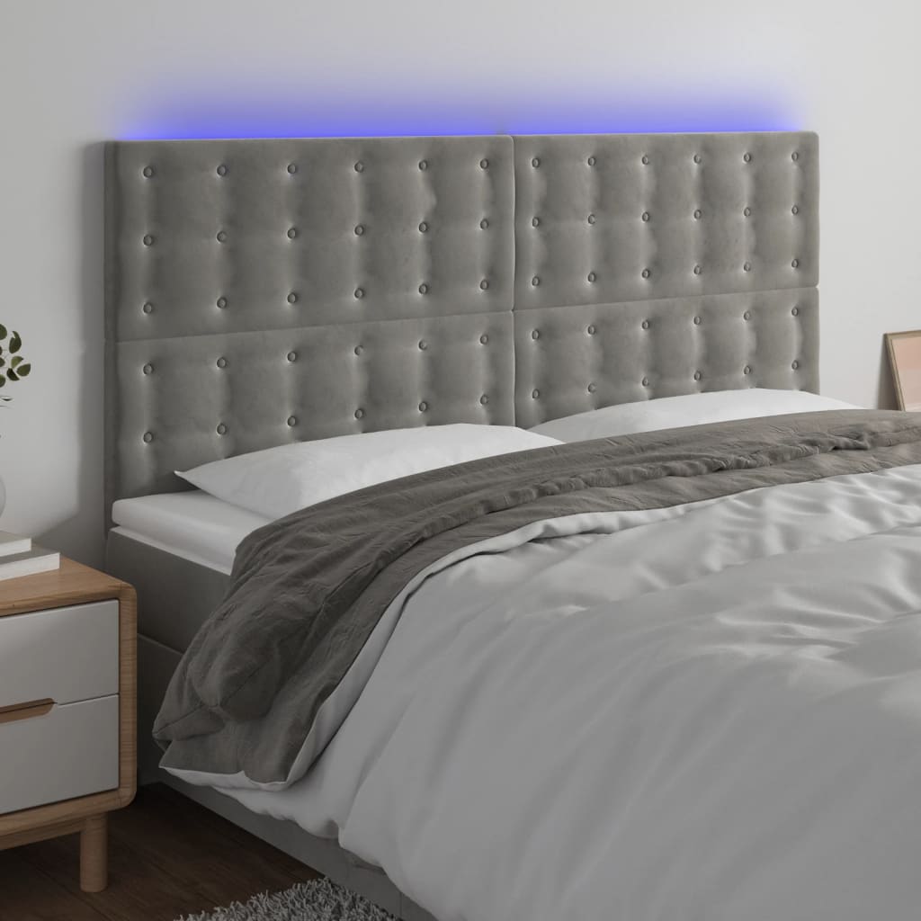 LED Kopfteil Hellgrau 200x5x118/128 cm Samt
