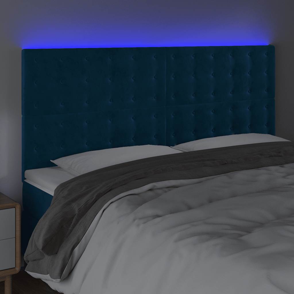LED Kopfteil Dunkelblau 200x5x118/128 cm Samt