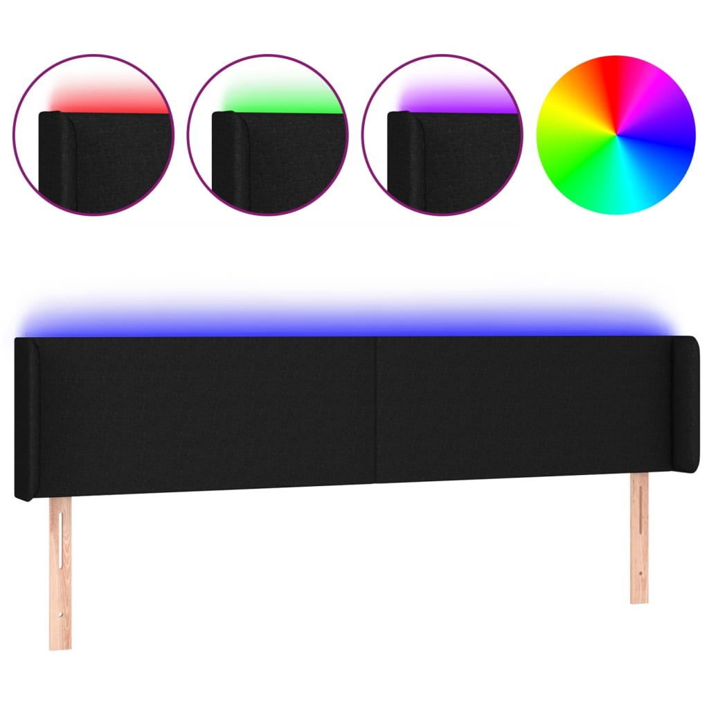 LED Kopfteil Schwarz 163x16x78/88 cm Stoff