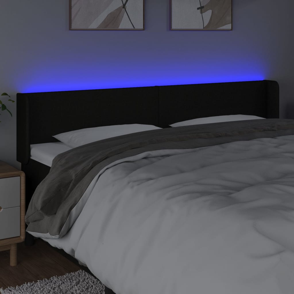 LED Kopfteil Schwarz 203x16x78/88 cm Stoff