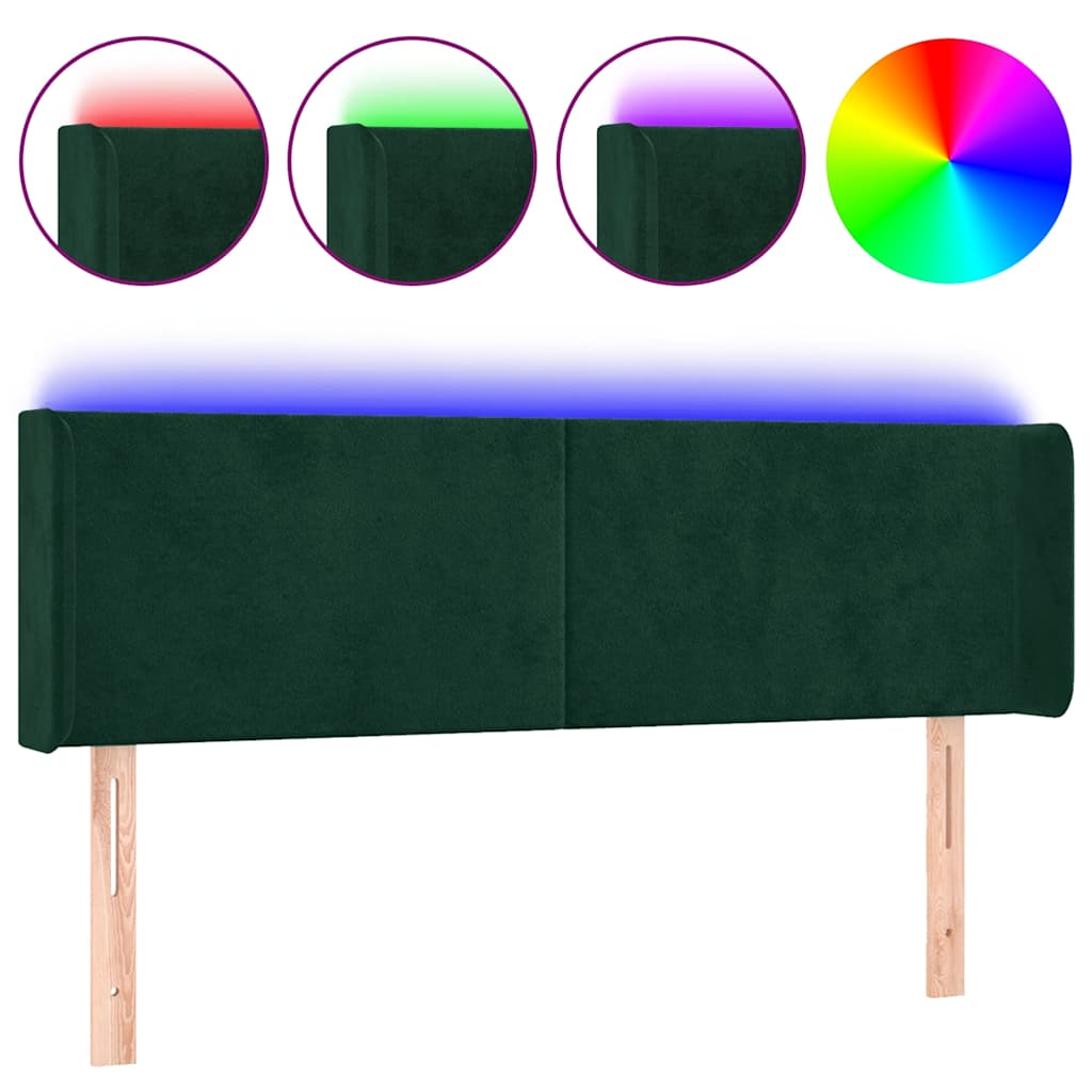 LED Kopfteil Dunkelgrün 147x16x78/88 cm Samt
