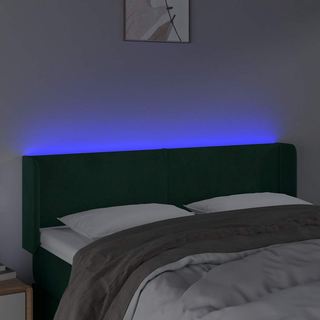 LED Kopfteil Dunkelgrün 147x16x78/88 cm Samt