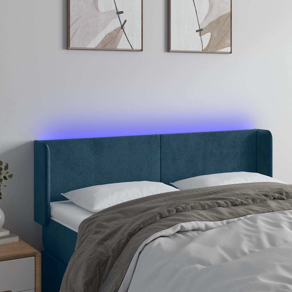 LED Kopfteil Dunkelblau 147x16x78/88 cm Samt
