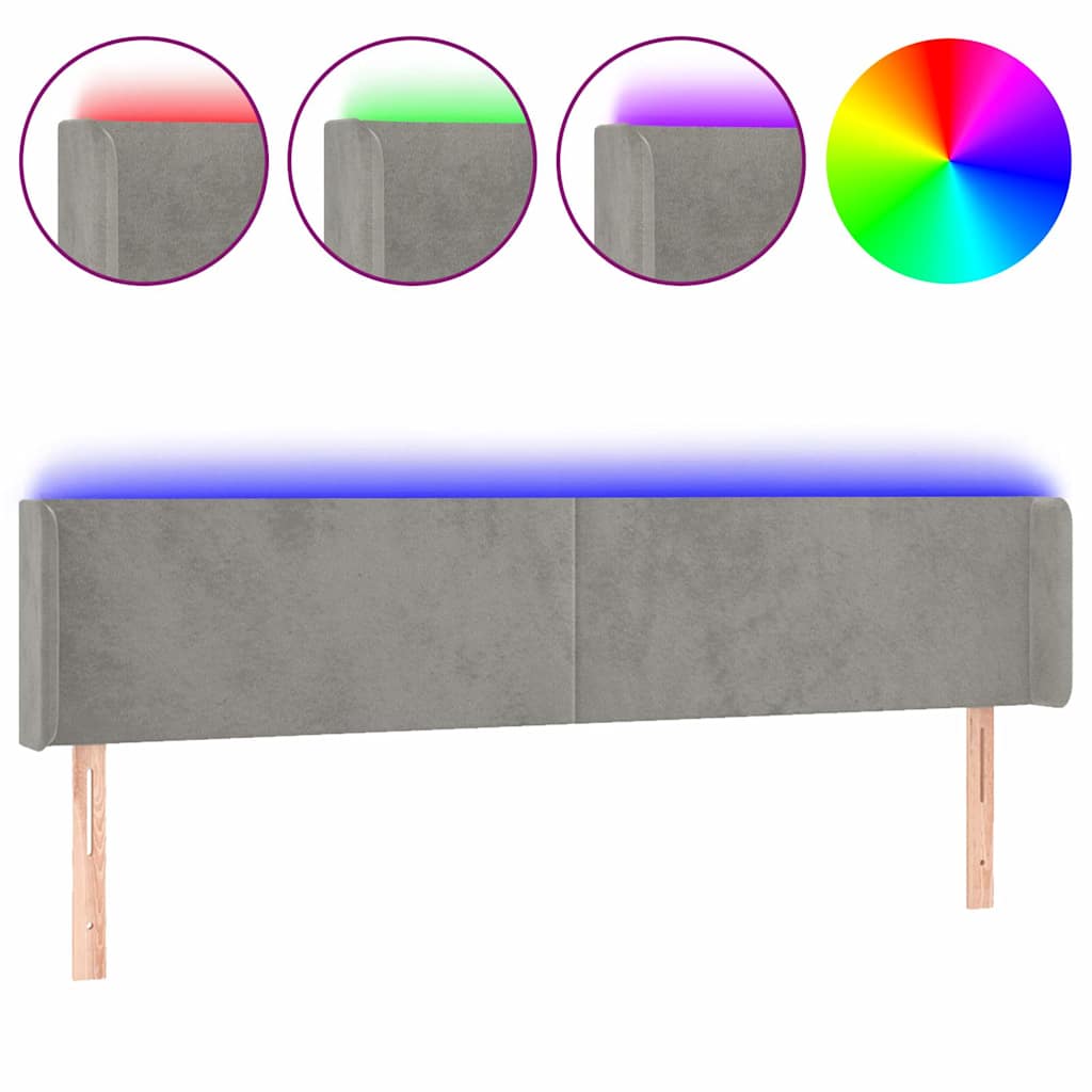 LED Kopfteil Hellgrau 183x16x78/88 cm Samt
