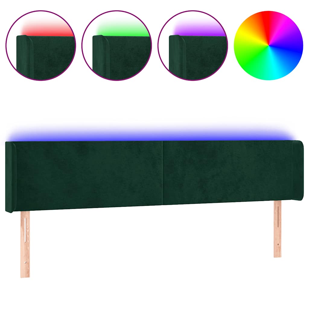 LED Kopfteil Dunkelgrün 203x16x78/88 cm Samt