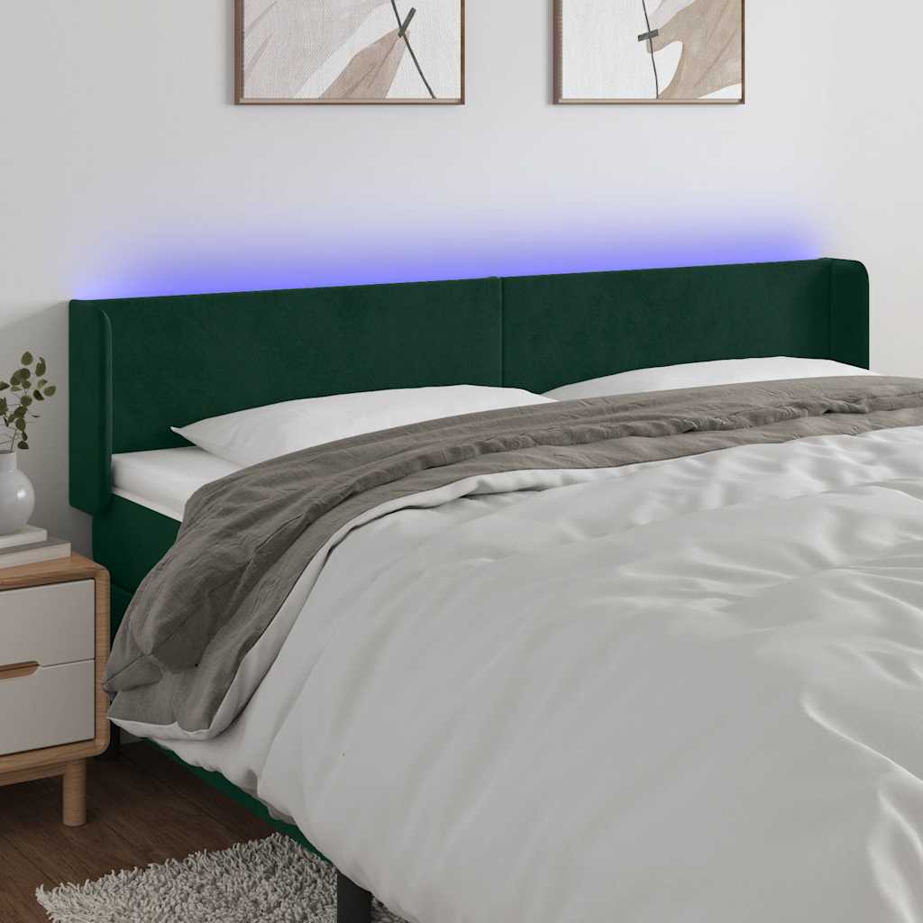 LED Kopfteil Dunkelgrün 203x16x78/88 cm Samt