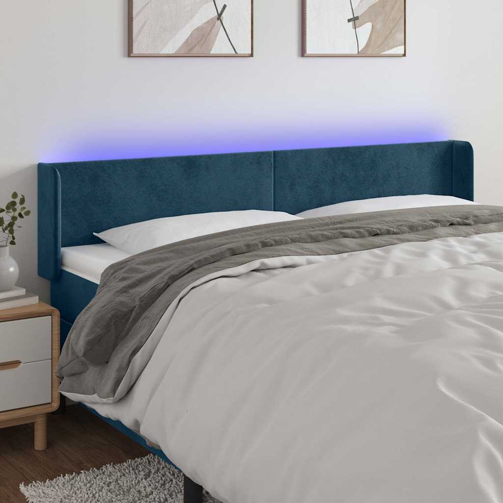 LED Kopfteil Dunkelblau 203x16x78/88 cm Samt