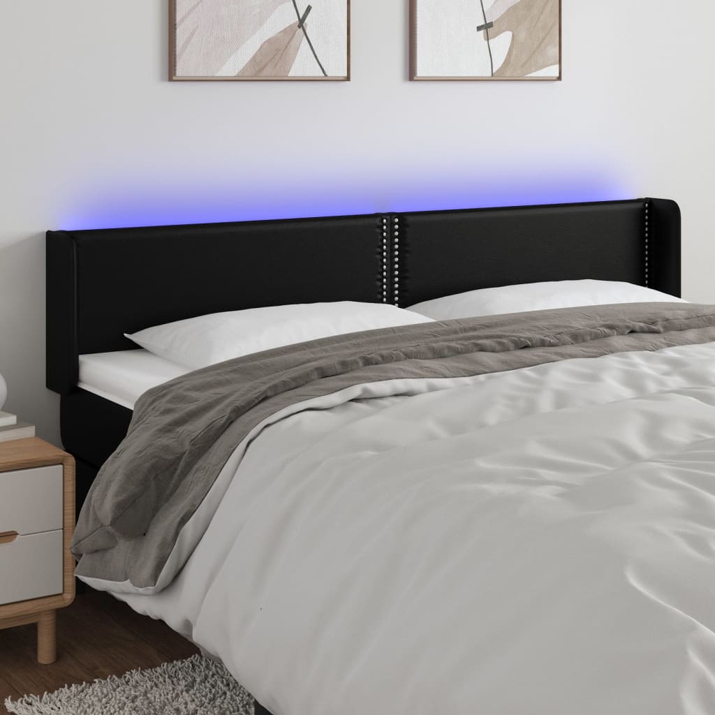 LED Kopfteil Schwarz 203x16x78/88 cm Kunstleder