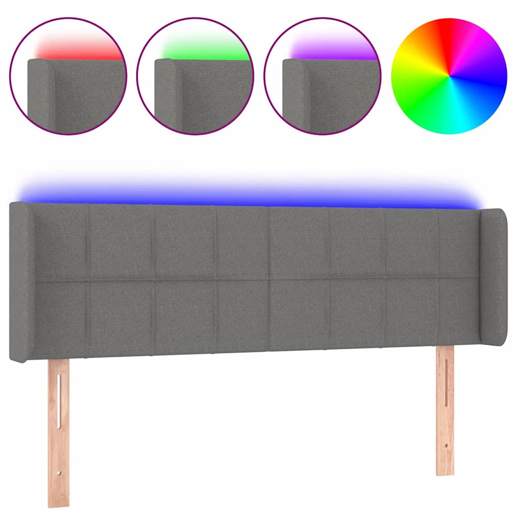 LED Kopfteil Dunkelgrau 147x16x78/88 cm Stoff