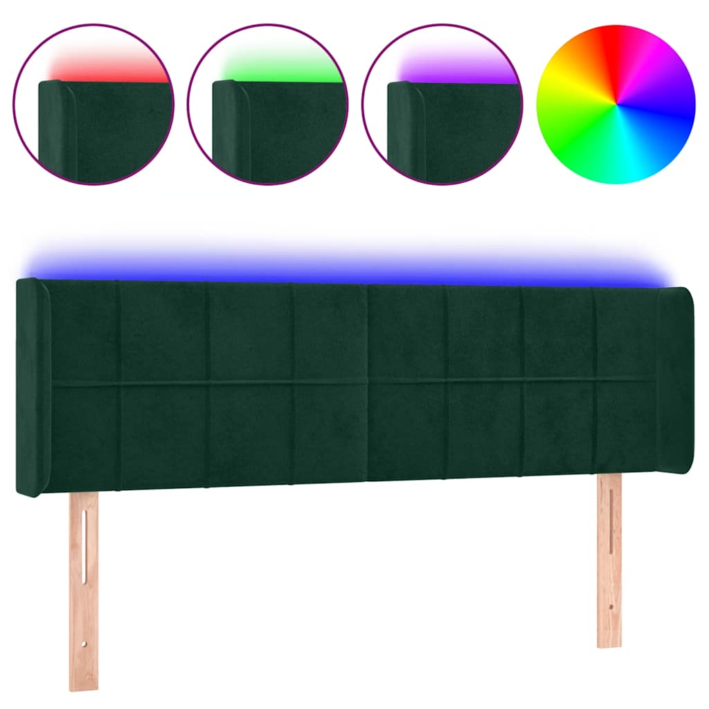 LED Kopfteil Dunkelgrün 147x16x78/88 cm Samt