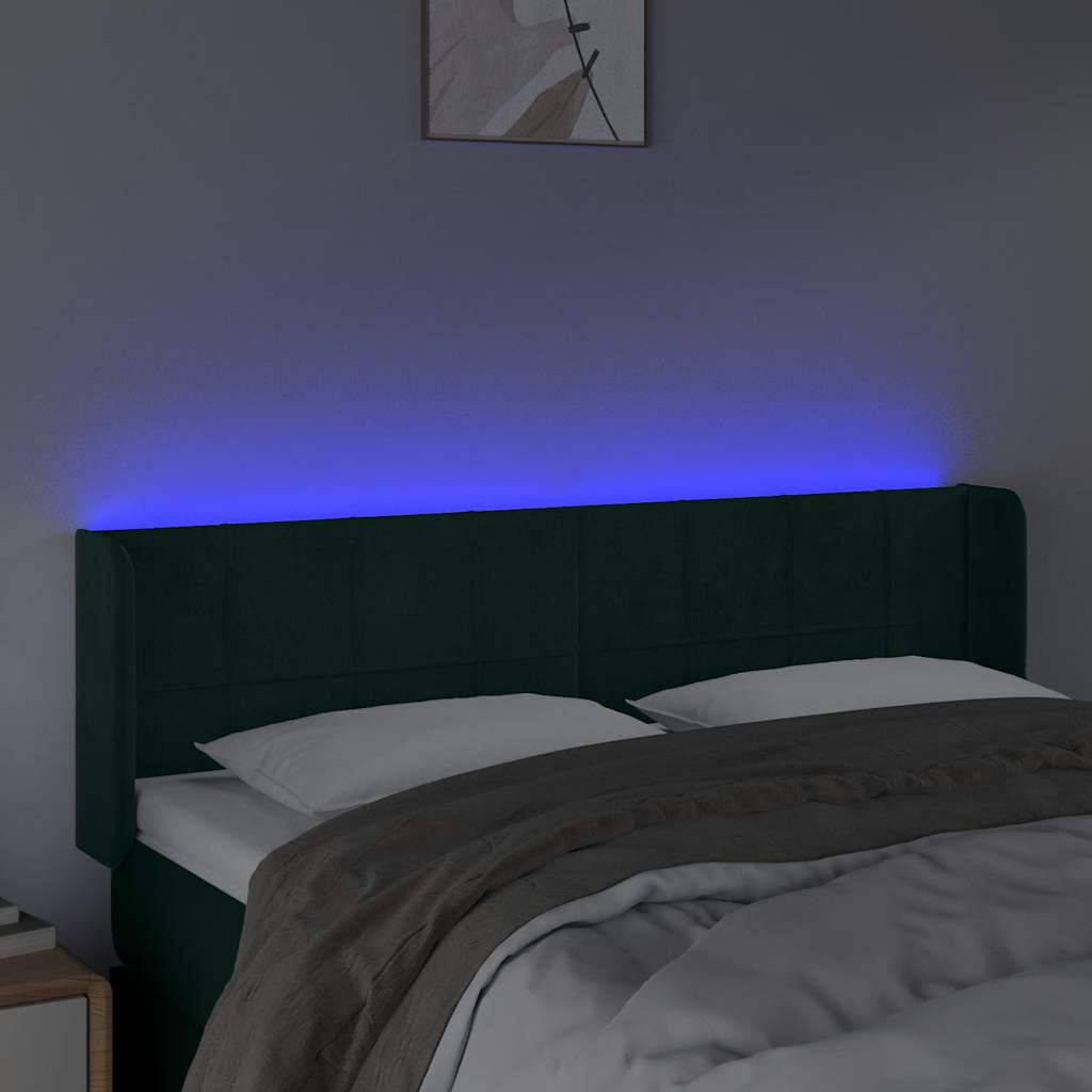 LED Kopfteil Dunkelgrün 147x16x78/88 cm Samt