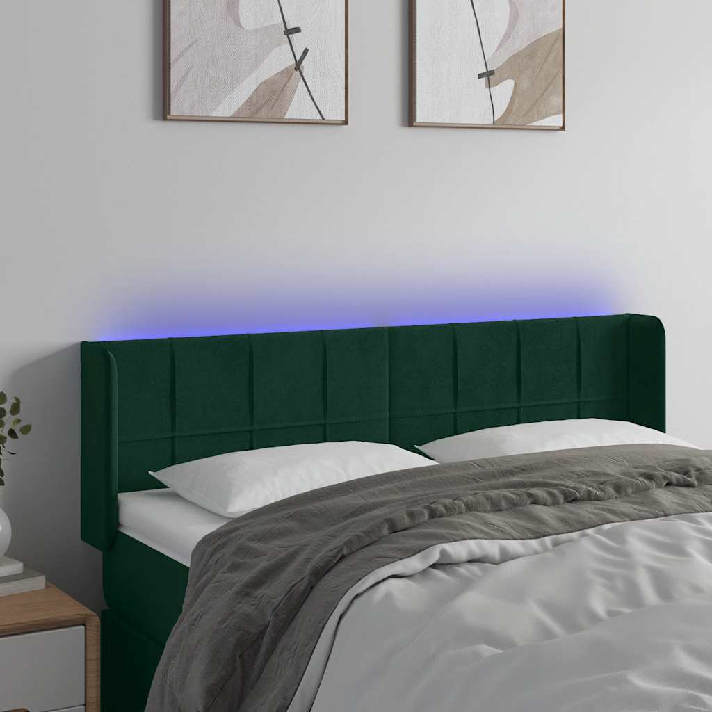 LED Kopfteil Dunkelgrün 147x16x78/88 cm Samt